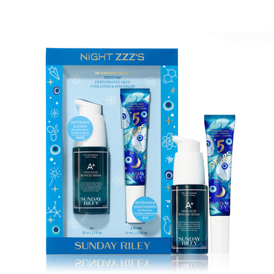 Night ZZZ's pack shot with A+ High Dose Retinoid Serum and 5 Stars Retinoid Niacinamide Eye Serum