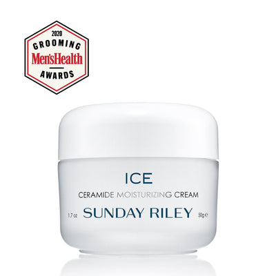 Ice Ceramide Moisturizing Cream, packaged in white frosted glass jar with white lid